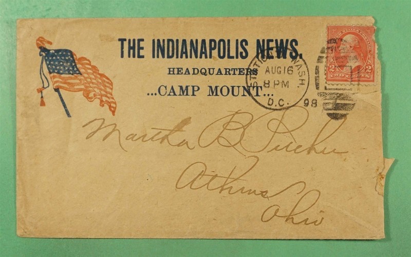 DR WHO 1898 SPANISH AMERICAN WAR PATRIOTIC NEWSPAPER ADVERTISING CAMP MNT R51677