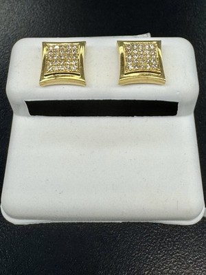 14K echte massive Gelbgold 0,25 ct Diamant 9 mm quadratische Kuppel Puff Ohrstecker