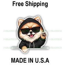 Pomeranian Cool Dog Peeker Peeking Vinyl Decal Sticker Funny Pet A