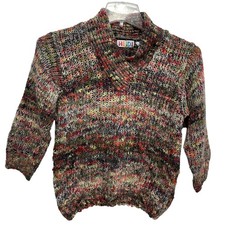 HEIDI Sweater Kids Small Multicolor Striped Chunky Knit Shawl Collar Pullover