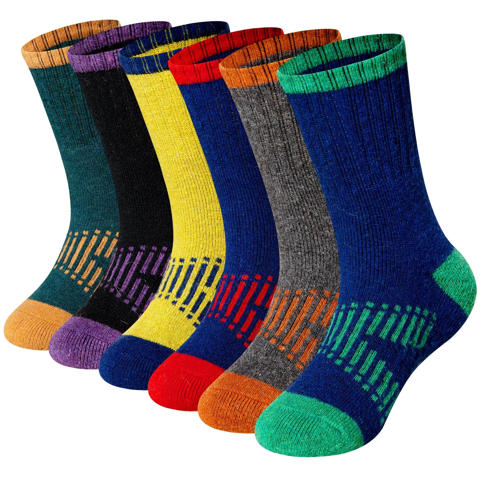 Kids Merino Wool Hiking Socks Thermal Winter Boot Cushions, 6 Pairs