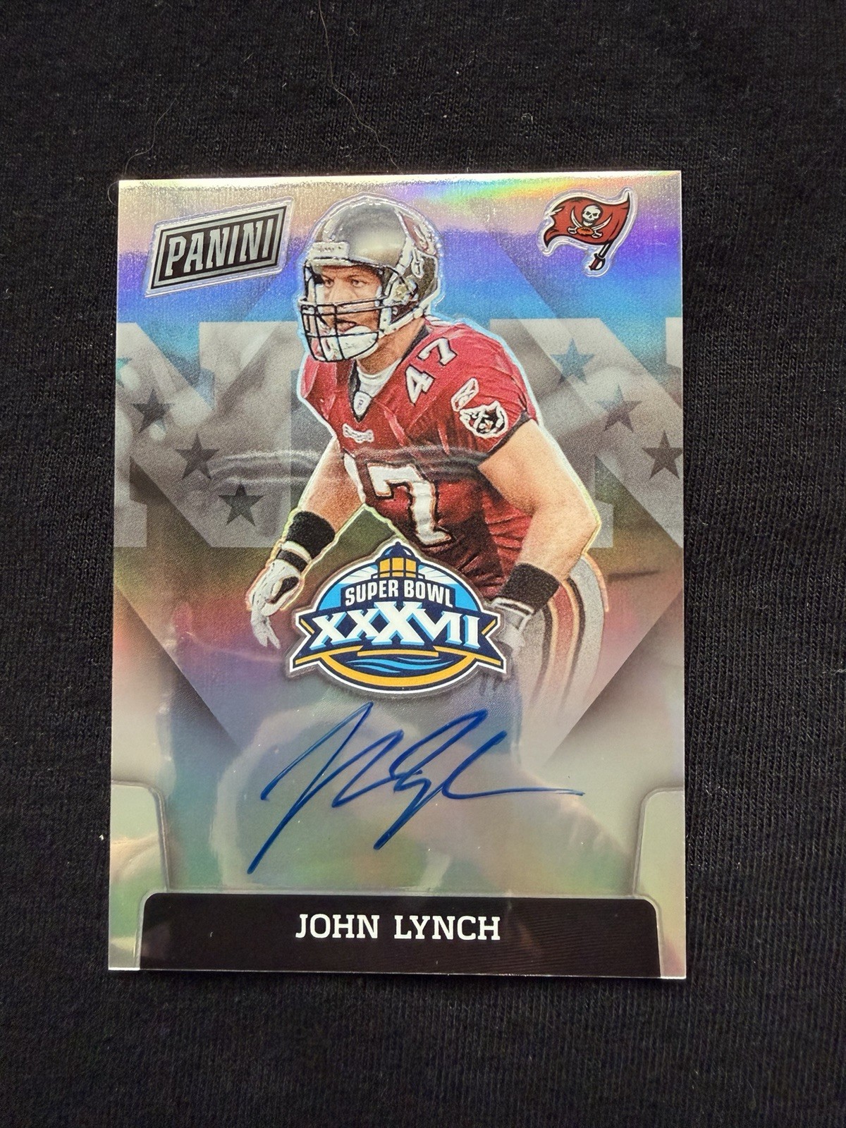 JOHN LYNCH 2022 PANINI PRIZM SUPER BOWL XXXVII AUTO BUCCANEERS ON CARD