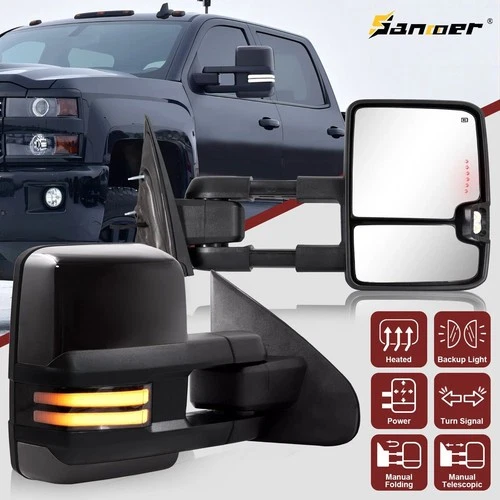Painted Black Towing Mirrors Switchback For 2014-2018 Silverado GMC Sierra 1500