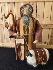 Primitive folk art doll & sheep, 15 in. handmade collectible, Original design,