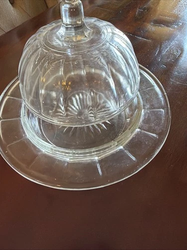 Vintage Hazel Atlas Depression Colonial Block round dome covered butter dish.