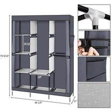 71in Portable Closet Wardrobe Clothes Rack Storage Organizer with Shelf Gray