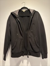 Black Burberry Brit Zip Up Hoodie Check Pattern Hood Large