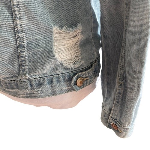 Forever 21 Jacket Womens Y2K Distressed Light Wash Denim Jackets Size M - Picture 6 of 9