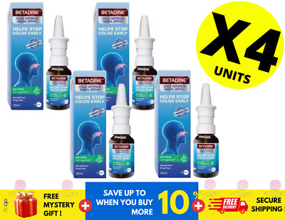 4 X BETADINE Adult Cold Defence Nasal Spray 20ml Helps Stop Colds Early