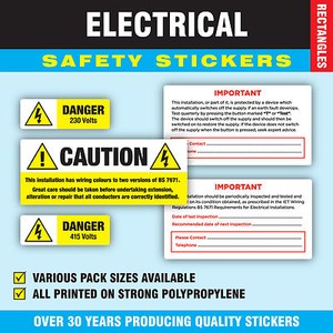 ADESIVI di sicurezza elettrica-PERICOLO 230//415 Volt//attenzione BS 7671