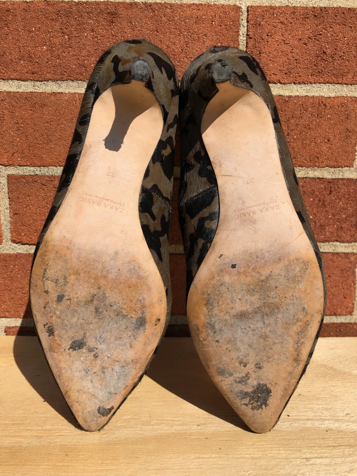 Zara Camo Camouflage Pony Hair Shoe Pumps kitten Hee… Gem