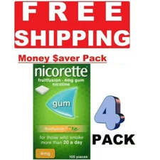 4 x Nicorette Gum FRUIT FUSION 4mg 105Pieces
