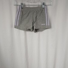 Adidas Elastic Waist Pull On Cuffed Hem Shorts Gray Lavender Logo Girls Size 6