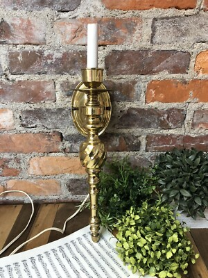 #ad Brass Wall Sconce Lamp Light Electric On Off Switch on Cord 19quot; Vintage $68.99