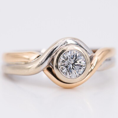 Gr. 56 - Vintage Solitär Diamant 0,51 ct. Brillant Ring Bicolor Gold 585/14K
