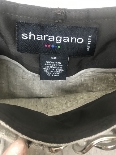 Falda Sharagano Petite Mezcla de Lino Cinturón Plisada Taupe Talla 4P - Imagen 4 de 5