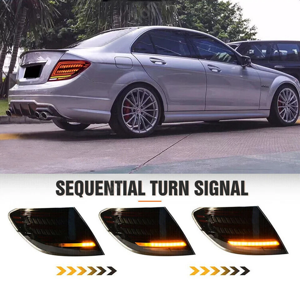 2x Smoked LED Rear Tail Light For Mercedes C-Class W204 07-14 Dynamic Brake Lamp - Image 3 of 4