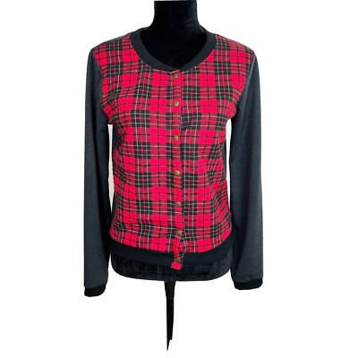 Hem & Thread Women s Jacket Red Plaid Flannel Front With Gray Back/Sleeves SZ M
