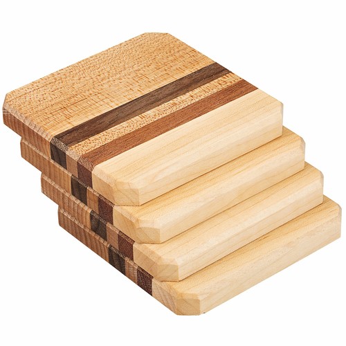 Maple, Walnut, Mahogany Wood Coasters Edge Grain Set of 4 with Base Made in USA - Picture 2 of 7