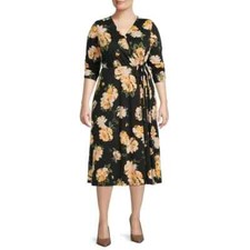 Terra & Sky Women's Plus Size Faux Wrap Dress Size 2X Black Floral --C8--