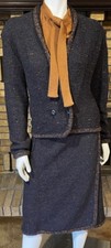 Saks Fifth Avenue Vintage Blue Caramel Nubby Wool Blend 3 Piece Skirt Suit Set