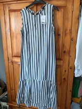Next Linen Mix Blue/Cream Striped Regular Fit Maxi Dress Size 10 BNWT