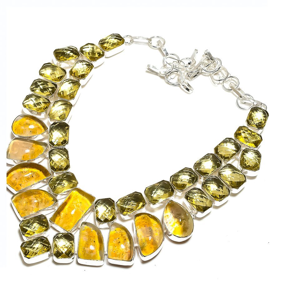 Lodolite Citrine Quartz 925 Sterling Silver Handmade Necklace 18 Inch I960