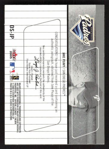 2005 FLEER CLASSIC CLIPPINGS JAKE PEAVY DS-JP SINGLE BLUE AUTOGRAPH PADRES - Picture 2 of 2
