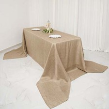 90x156-Inch NATURAL Rectangular Faux Burlap Tablecloth Party Decorations