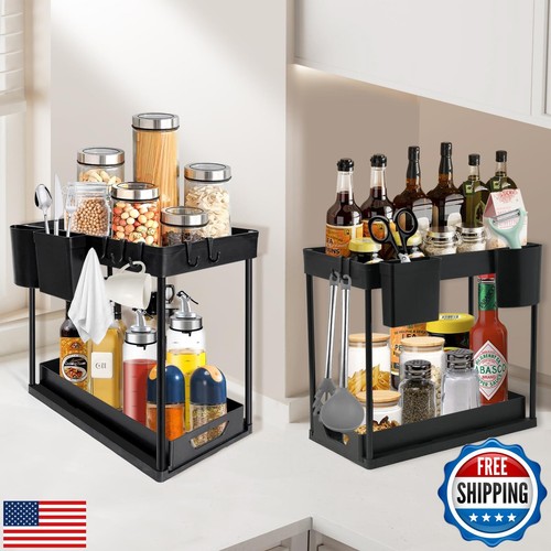 LTAXAF 2 Pack Under Sink Organizers Rack, 2 Tier Bathroom Cabinet Organizer w - Picture 4 of 5