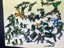 HUGE Lot Vintage Miniature Plastic Army Men Green Blue Gray Mix Lot Of 75