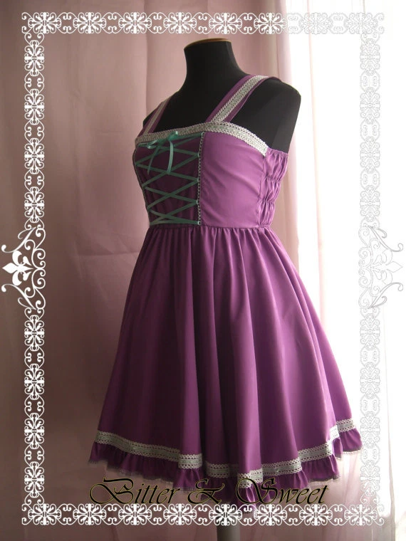 Vestido clásico violeta -Lolita-Dama-Cosplay-Halloween-Vestido de fantasía-Cóctel-Disfraz Foto 2 de 3