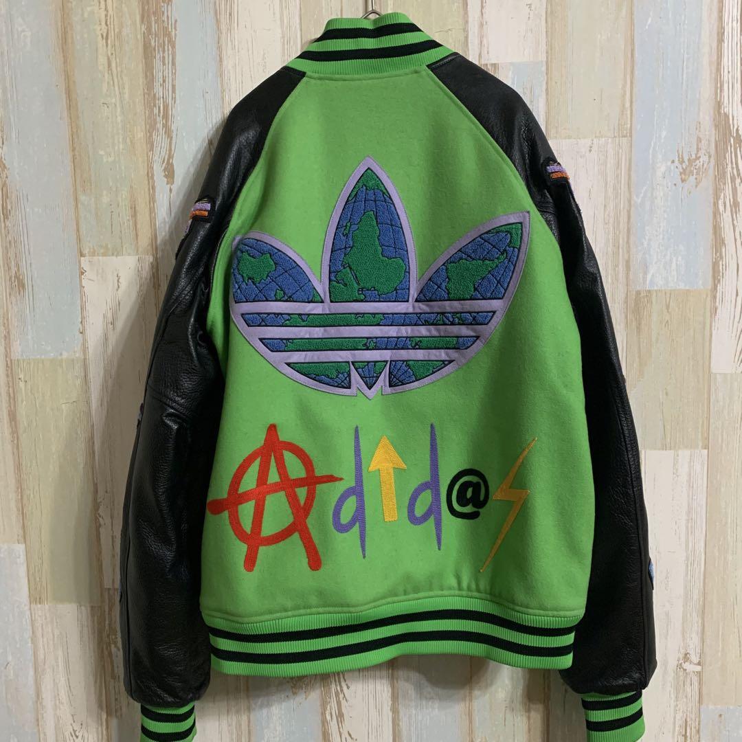 Used Green Adidas Jeremy Scott Stadium Jacket, Size M, Leather 