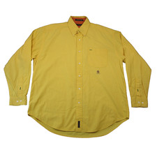 Vtg Tommy Hilfiger Shirt Men L Yellow Stripe Long Sleeve Crest 90s Y2K Preppy