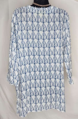ROCK FLOWER PAPER Women's Sz S Lightweight Leaf Print White/Blue Boho Tunic Top - Picture 9 of 12