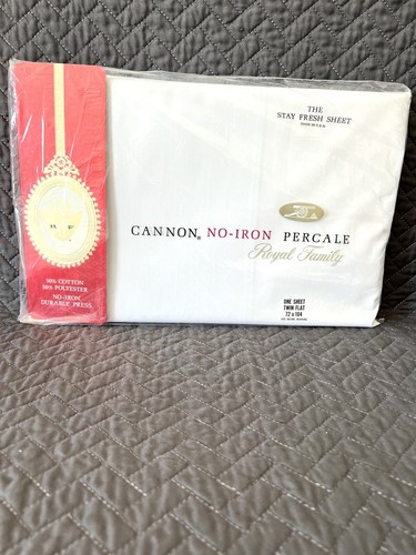 VTG Cannon WHITE Twin Flat Sheet No Iron Percale Royal Family NOS In Sealed Pkg - Picture 1 of 9