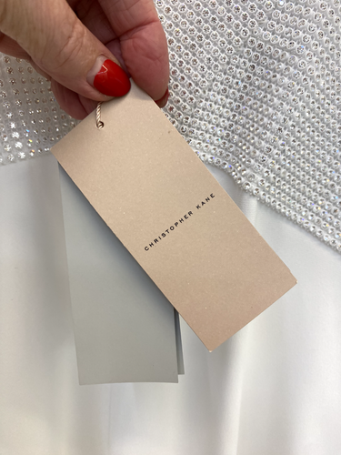 ABITO DA SERA CHRISTOPHER KANE CORPETTO CRISTALLO BIANCO CREPE TAGLIA UK 14-16, 48 NUOVO CON ETICHETTE - Foto 9 di 13