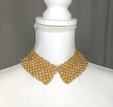 Vintage Collar Crochet & Beaded Gold Pearl Necklace