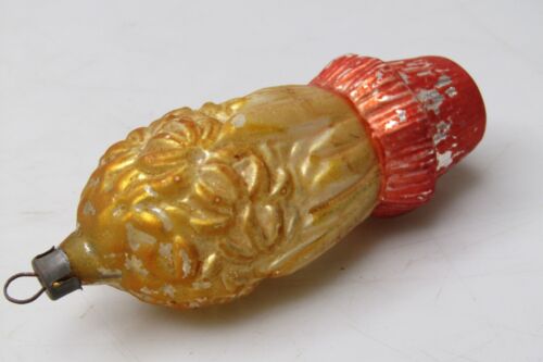 Vintage Antik Glas Gold Hyazinthe Blume geprägt Weihnachtsschmuck Germany - Bild 8 von 9