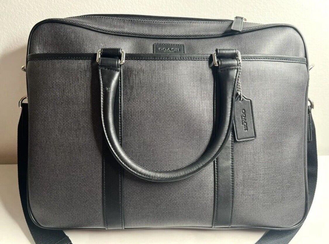 COACH Heritage Check 2-way Slim Briefcase F71389 Charcoal COACH Heritage Check 2-way Slim Briefcase F71389 Charcoal