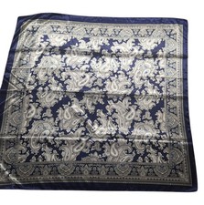 Blue Paisley Print Satin Faux Silk Scarf Bandana Head Wrap 34" Square