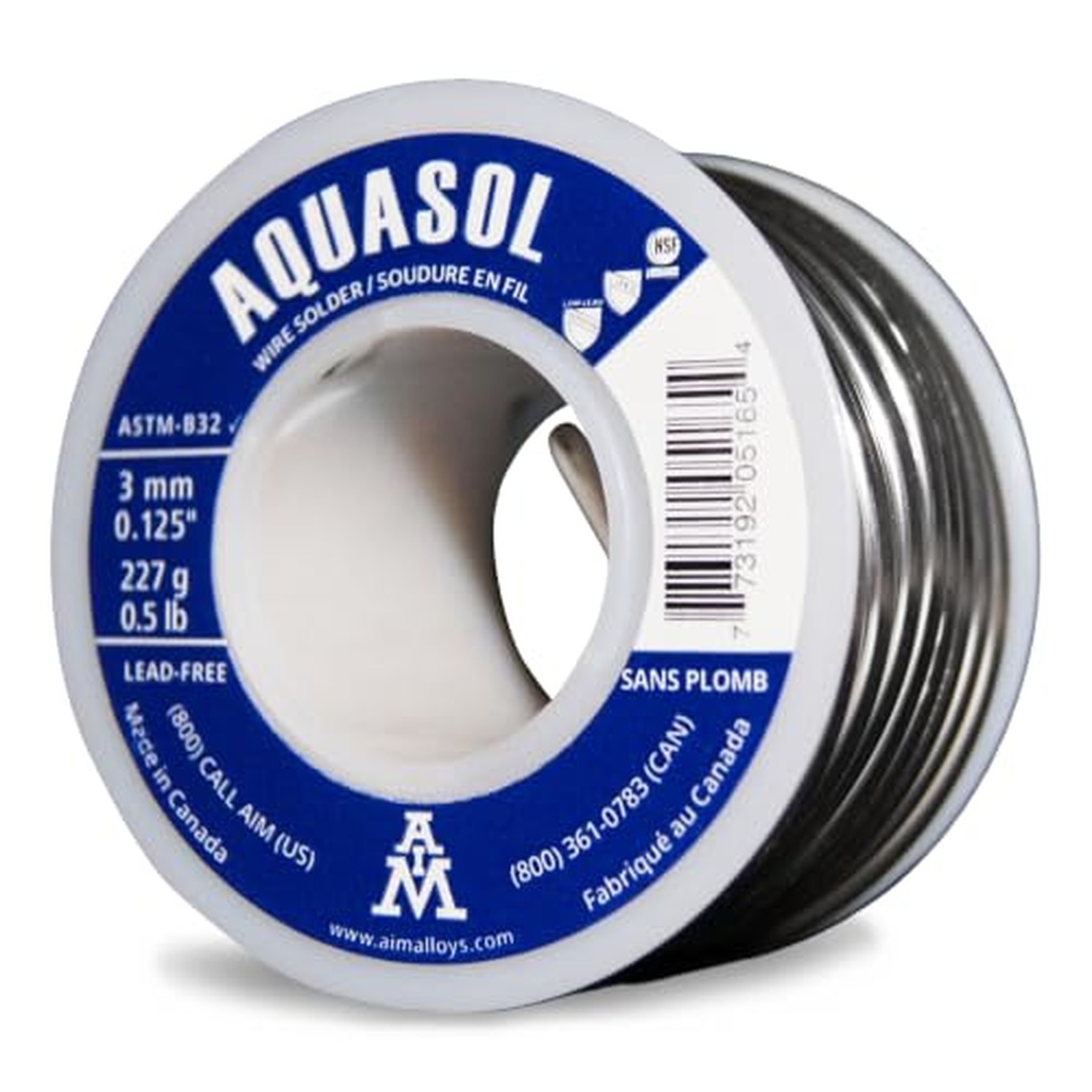 AIM Lead-Free Plumbing Solder, Silver Bearing, 0.125inch dia, 1/2 Lb Spool