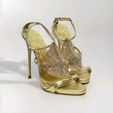  1395 Giuseppe Zanotti 39 Coline Metallic Gold Crystal Mekong Rhinestone Heels