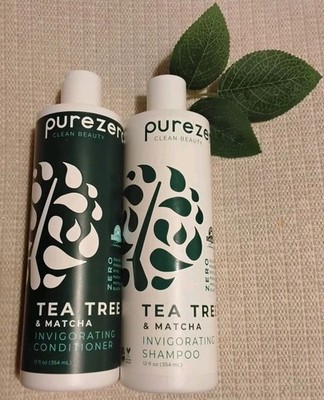 Purezero Vegan Shampoo Conditioner Tea Tree Oil & Matcha Scalp Energy 12 oz ea 