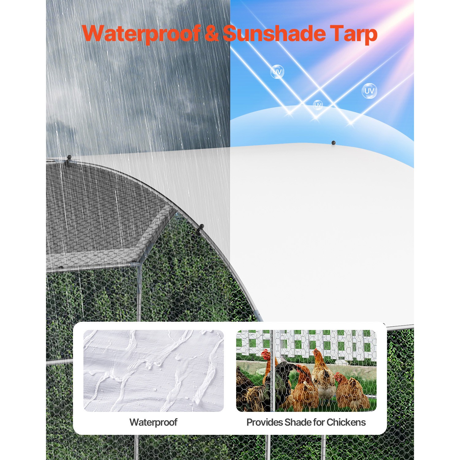 Metal Chicken Coop 9.8x13.1x6.5 ft Walk-in Chicken Run with Cover Doom Roof