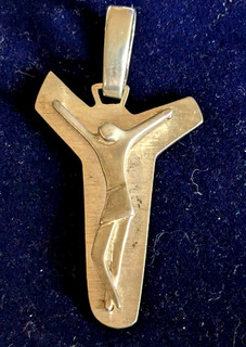 Large 50 x 29mm Modernist solid sterling silver stylised Crucifix by ART 8.4 gms