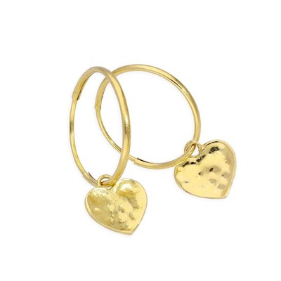 Charm Creolen gehämmert Herz Ohrringe 9 kt Gold 10 mm