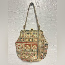 Saks Fifth Avenue Tapestry Pattern Short Handle Clutch Bag Purse Vintage MCM