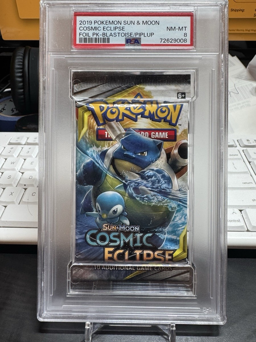 2019 PSA 8 Blastoise Piplup Pokemon Cosmic Eclipse Booster Pack Sun & Moon RARE 2019 PSA 8 Blastoise Piplup Pokemon Cosmic Eclipse Booster Pack Sun & Moon RARE