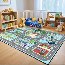 Car Rug Play Mat - Road Rug for Kids Boys Room, Fun Race Track Traffic Road